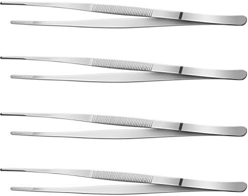 Yaomiao 4 Packs Bar Tweezers Long Garnish Tongs Bar Tweezers Stainless Steel Korean Bbq Tongs for Bartender Cocktail Cooking Food(Silver,8 Inch)
