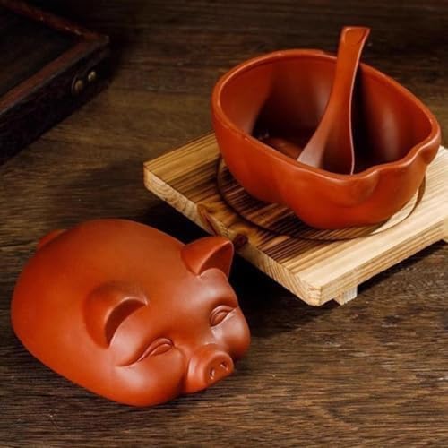Ceramic Cooking with Lid small Heat Resistant Compatible Earthen Ceramic Cooking Pot Unglazed for Cooking, Rice Meat Soup Family Meals with Tray, spoon(11 * 9 * 9cm)