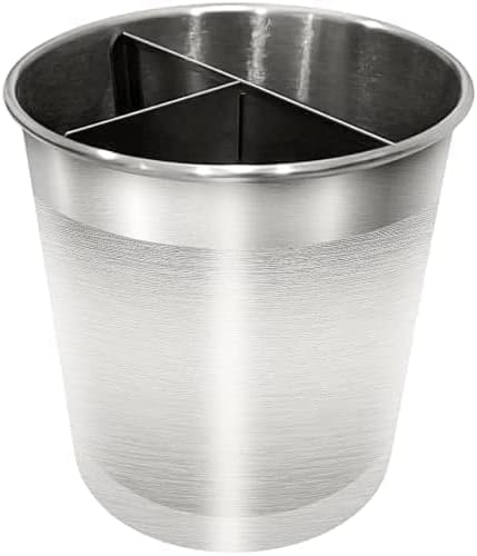 Cooler Kitchen Rotating Extra Large Stainless Steel Utensil Holder Caddy with Sturdy No-Tip Weighted Base, Removable Divider, and Gripped Insert Bottom -Dishwasher Safe Metal Cooking Utensil Holder