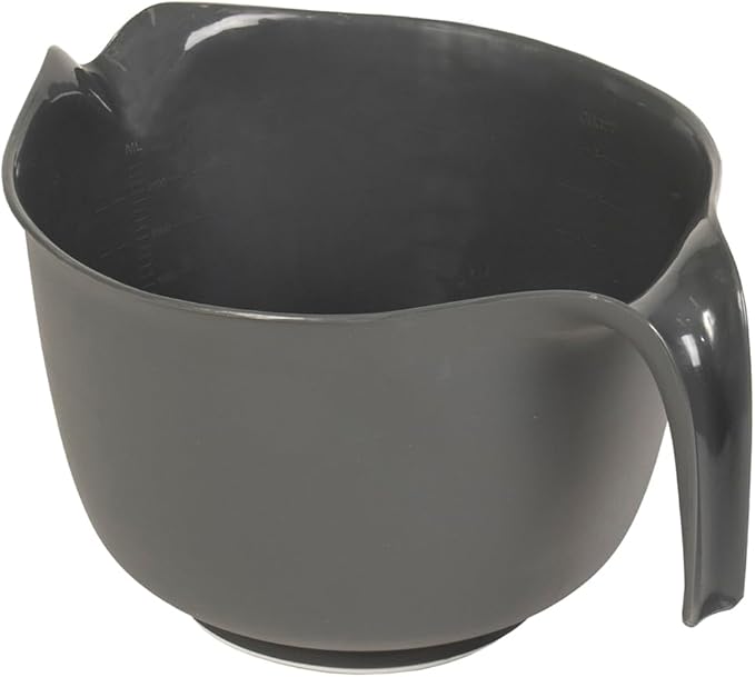 Glad Mixing Bowl with Handle – 3 Quart | Heavy Duty Plastic with Pour Spout and Non-Slip Base | Dishwasher Safe Kitchen Supplies for Cooking and Baking, Grey