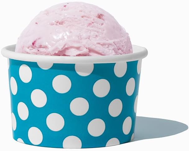 UNIQ 1000-Count 4 oz Polka Dot Paper Ice Cream Cups Blue Color | Disposable Dessert Bowls in Multiple Colors | Frozen Dessert Supplies