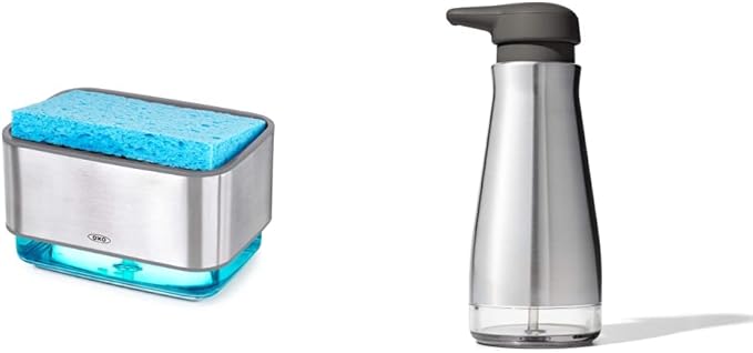 OXO Good Grips Stainless Steel Soap Dispensing Sponge Holder + OXO Good Grips Stainless Steel Soap Dispenser