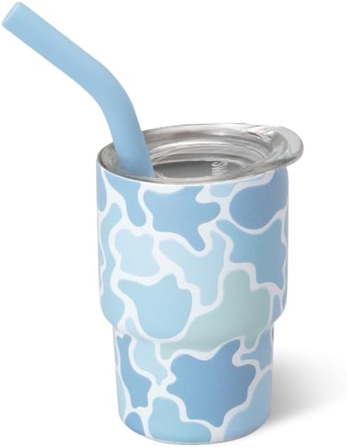 Swig Life Swig Shots Insulated Tumbler 2oz, Stainless Steel Mini Tumbler with Lid and Silicone Straw, Double Wall & Vacuum Sealed, Mini Tumblers for Shots (Saltwater Camo)