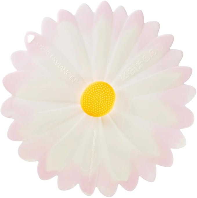 Charles Viancin - Daisy Silicone Lid for Food Storage and Cooking - 9''/23cm - Airtight Seal on Any Smooth Rim Surface - BPA-Free - Oven, Microwave, Freezer, Stovetop and Dishwasher Safe - White/Pink