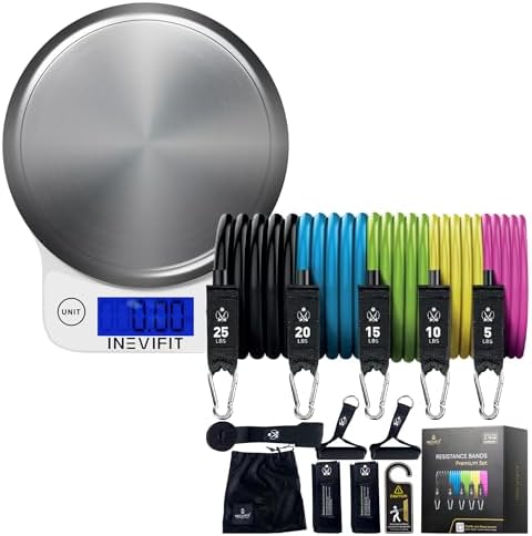 INEVIFIT Strength & Nutrition Bundle, Digital Kitchen Scale & 150 LBS Resistance Band Set for Home Workouts & Meal Prep