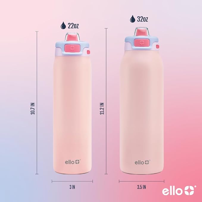 Ello Pop & Fill 32oz Stainless Steel Water Bottle with Quick Fill Technology, Double Walled and Vacuum Insulated Metal, Leak Proof Locking Lid, Sip and Chug, Reusable, BPA Free, Heavenly Hues