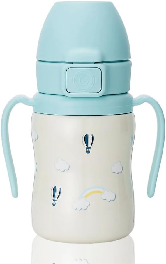 GROSMIMI Insulated 316 Stainless Steel Spill Proof Straw Cup, Water bottle with Flip Top for Toddlers, BPA Free (air balloon, 6oz)