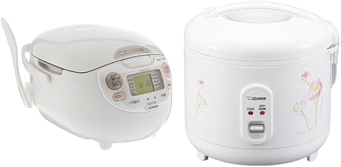 Zojirushi NS-ZCC10 Neuro Fuzzy Cooker, 5.5-Cup uncooked rice / 1L, White & NS-RPC10FJ Rice Cooker and Warmer, 5.5-Cup (Uncooked), Tulip