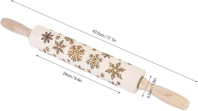 Embossed Wooden Rolling Pin for Baking, Deep Engraved Embossing Rolling Pin with Christmas Snowflake Flower Design for Baking Embossed Cookies Cute Kitchen Decor DIY Tool for Kids and Adults
