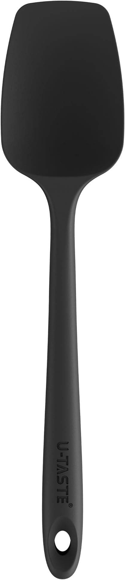 U-Taste Silicone Cooking Spoon Spatula: 480ºF Heat Resistant Food Grade 11.38" Flexible Rubber Kitchen Spoonula, Seamless Pastry Bowl Scraper for Mixing Stirring Scraping in Nonstick Cookware (Black)
