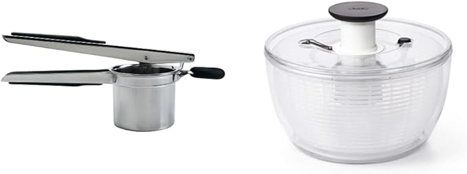 OXO Good Grips Stainless Steel Potato Ricer and OXO Good Grips Large Salad Spinner - 6.22 Qt., White