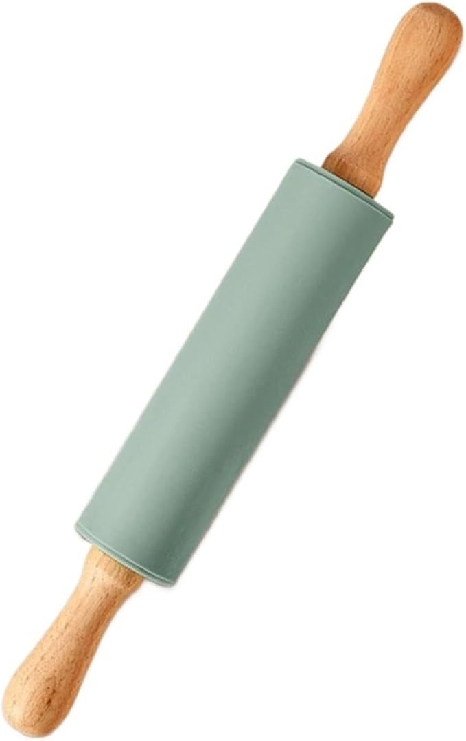 Silicone Measuring Kneading Pad Set Household Rolling Pin Dough Large Thick Non-slip Non-stick Bottom Baking Tool(Rolling pin green)