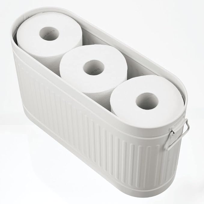 mDesign Toilet Roll Holder for 6 Rolls – Freestanding Metal Bathroom Storage for Toilet Roll – Compact Toilet Roll Storage for Main or Guest Bathroom – Light Grey