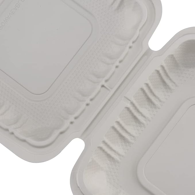TIYA Clamshell Food Containers - White Bulk 150 Pack, 8x8 in - BPA-Free Plastic To-Go Containers - Microwavable, Hinged, Tall Reusable Clamshells - Great for Meal Prep