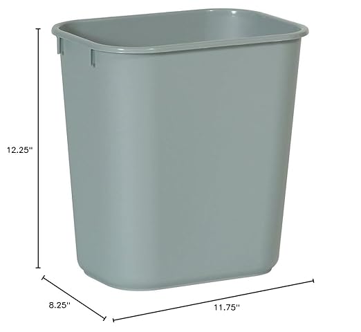 Rubbermaid Commercial Products Deskside Wastebasket/Trash Can, 3.25-Gallon/13-Quart, Gray, Plastic, for Bedroom/Bathroom/Office, Fits Under Desk/Sink/Cabinet, Pack of 12