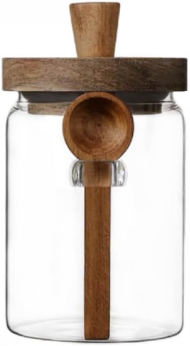 ANSQU Glass Jar with Wooden Lid and Spoon, 20.3oz Food Storage Containers Coffee Jar Coffee Grounds Container, Glass Food Storage Canister, Gratitude Jar for Mother' Day (1 Pack)