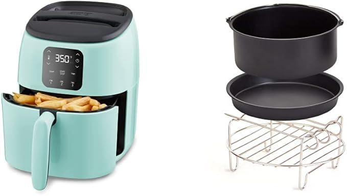 DASH Tasti-CrispTM Digital Air Fryer with AirCrisp Technology, Custom Presets, Temperature Control, and Auto Shut Off Feature, 2.6 Quart - Aqua + Dash 6-Piece Air Fryer Accessory Kit, 2 Quart, Compact