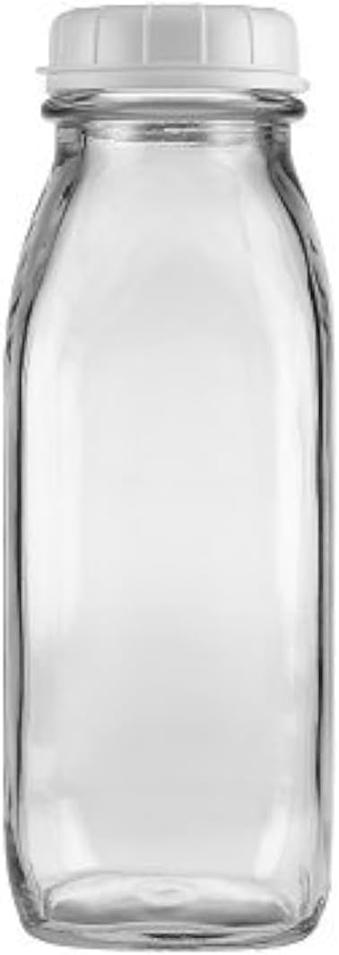 The Dairy Shoppe Glass Milk Bottle, Heavy Glass with Extra Lid, Creamery Style (1, Pint)