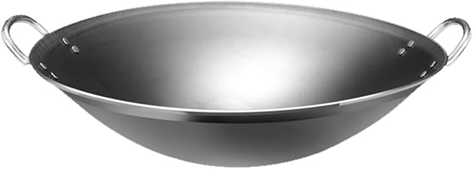 Large Iron Wok, Commercial Large Iron Wok Pan, Double Ear Wok, Not Easy to Rust,40x40x12cm
