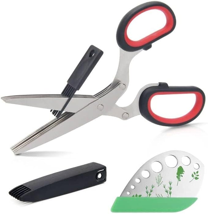 Luxiv Stainless Steel Scissors with Herb Stripper, 5-Blade Set and Cleaning Comb (Black)