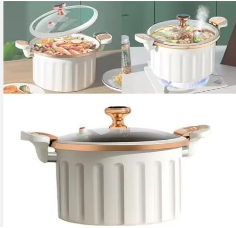 Non-Stick Enamel Pressure Cooker with Push Pull Lock, Silicone Seal, Spill-Proof Valve,ivory