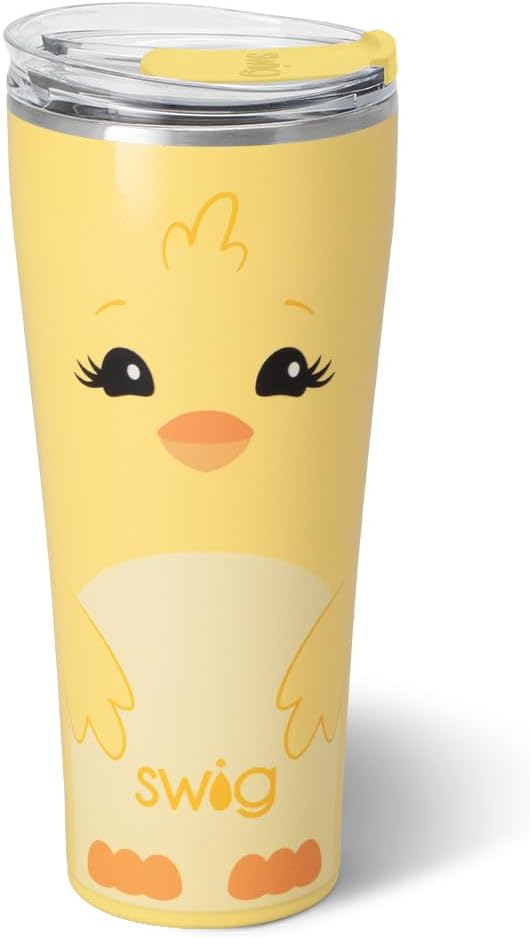 Swig Life 32oz Insulated Tumbler, Travel Coffee Tumbler with Lid, Cup Holder Friendly Travel Coffee Mug, Stainless Steel, 32 oz, Reusable Insulated Mug with Lid (Spring Chick)