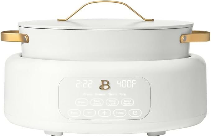 New 10-in-1 Electric Multi-Cooker, 6 Quart Programmable Cooking Pot with Digital Display, Nonstick Interior, One-Touch Controls, Multi-Function Kitchen Appliance (White Icing)