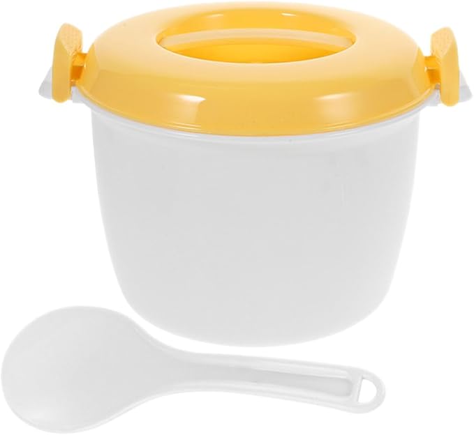 PRETYZOOM Microwave Rice Cooker Large Capacity Insulated Lunch Box with Spoon Portable Steaming Pot for Home Office Dormitory Cooking