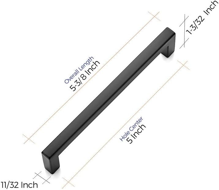 Ravinte 5 Pack 5 Inch Hole Center Solid Slim Square Pulls Matte Black Kitchen Cabinet Handles Square Bar Drawer Handles Flat Black Drawer Pulls for Cupboard Dresser and Cabinets