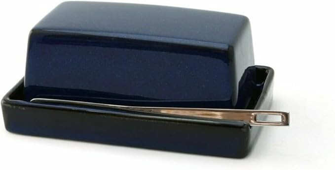 ZERO JAPAN Compact Butter Dish for Countertop, Fits West Coast Butter Sticks (Stubby Size), Ceramic Butter Keeper with Lid, Space-Saving Design, Made in Japan, Jeans Blue