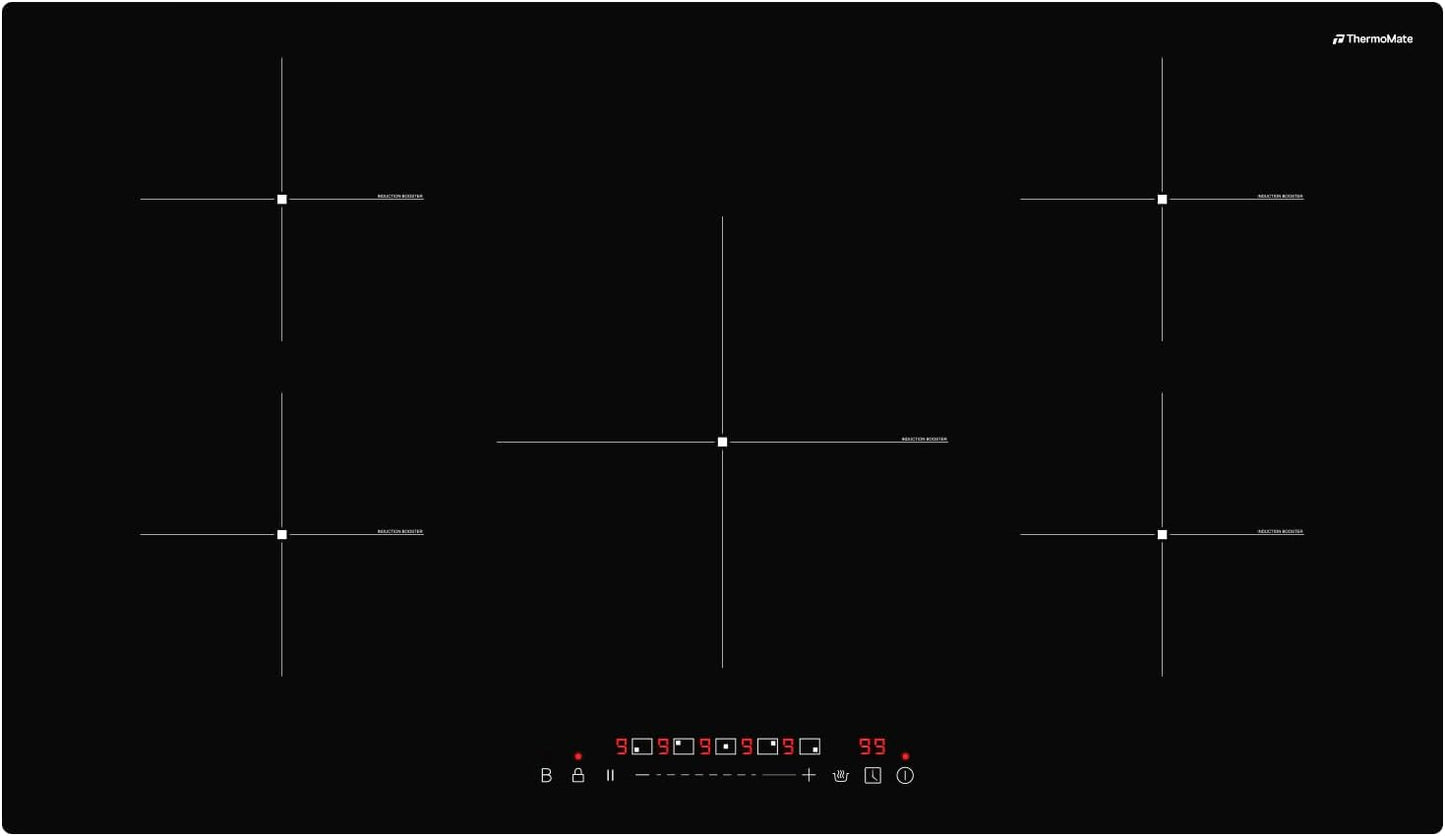 ThermoMate 36 Inch Induction Hob Electric Cooktop, 9800W Built in Induction Stove Top with 5 Boost Burners, 9 Heating Levels, Timer & Child Safety Lock, Sensor Touch Control, 240V