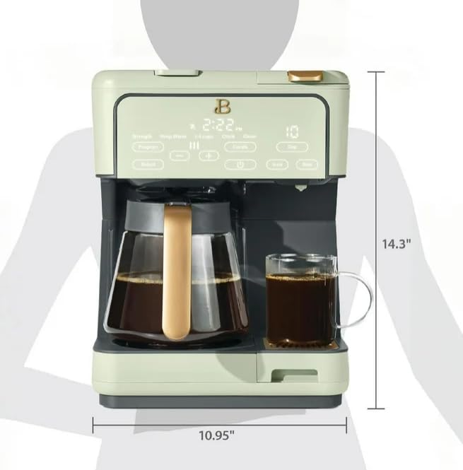 Beauti Multi Brew 12 Cup Programmable Drip & Single Serve Coffee Maker, Versatile Brewing (6oz, 8oz, 10oz, 12oz, 14oz), Pods or Ground, Over Ice option, Keep Warm mode (Sage Green)