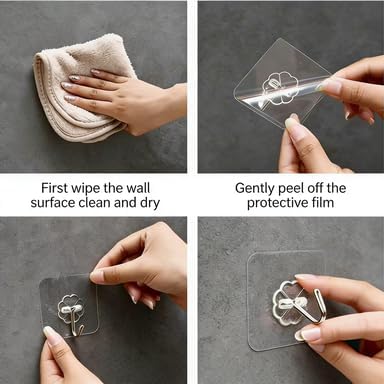 Adhesive Hooks - Heavy Duty Sticky Wall Hooks for Hanging, Removable Waterproof Hooks for Bathroom Kitchen, Damage-Free Transparent Hooks 24pcs