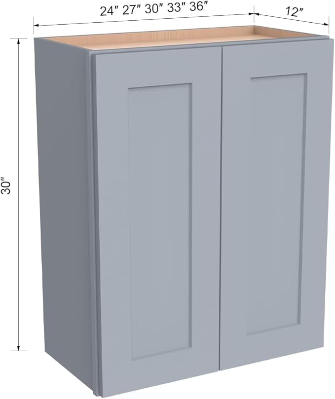 Wall-Mounted Cabinet – Solid Wood Shaker Style Medicine Cabinet with Adjustable Shelves & Soft-Close Doors for Bathroom, Kitchen, and Office Storage (Grey, 39" W x 12" D x 36" H)