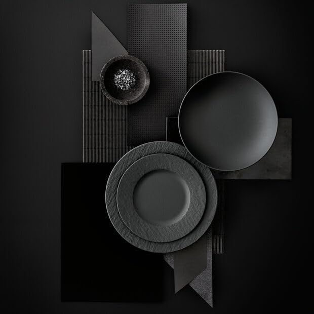 Villeroy & Boch Manufacture Rock 12-Piece Dinnerware Set, Service for 4, Dinner Plates, Salad Plates & Pasta Bowls, Premium Porcelain, Made in Germany, Matte Black