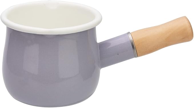 Enamel Milk Pot, Butter Warmer Non-stick Mini Saucepan, 4 Inch 17 Oz Small Cookware with Wooden Handle(Purple)