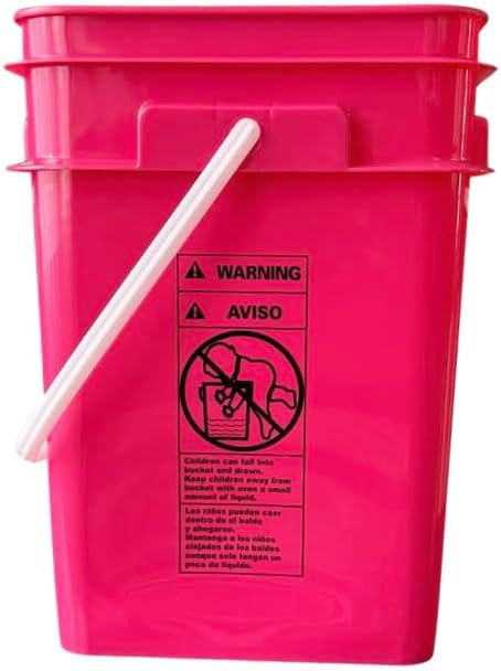 House Naturals 4 Gallon Square Food Grade Bucket Pail with Plastic Handles and Lid (Pack of 3) Made in USA containers (Magenta - Black lids)