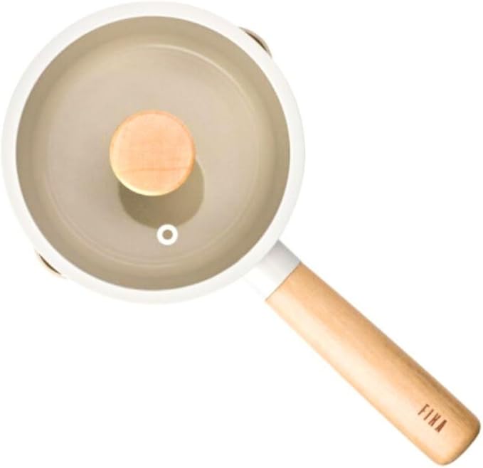 NEOFLAM FIKA 1.5QT Milk Pan with 2 Pour Spouts, Butter Warmer, Milk Boiling, Melting Pot for Stovetops and Induction, Wood Handle, Made in Korea (6" / 16cm)