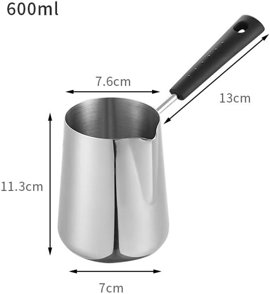 Milk Butter Warmer Pot, 20oz/600ml Turkish Coffee Pot, Stovetop Chocolate Melting Pan, Cezve Ibrik Briki Greek Arabic Coffee Maker for Maple Syrup, Sauce Heating, 18/8 Stainless Steel