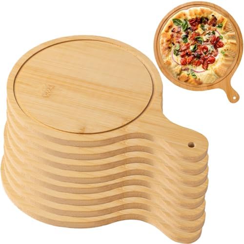 Pizza Serving Board Tray Set of 8, Wooden Lightweight Handles, Up to 13 Inches, Pizza Making Storage, Perfect for Parties and Gatherings,Light Brown,9inch