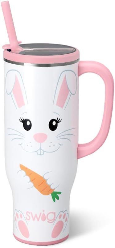 Swig Life 30oz Mega Mug, 30oz Tumbler with Handle and Straw, Large Insulated Tumblers, Cup Holder Friendly Travel Mug, Stainless Steel 30 oz Tumbler, Reusable Insulated Water Bottle (Easter Bunny)
