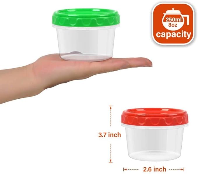 EONJOE 8 oz Small Freezer Containers with Lids Stackable Plastic Food Storage Container 1 Cup Meal Prep Bowls Airtight Dishwasher Safe,6-pack