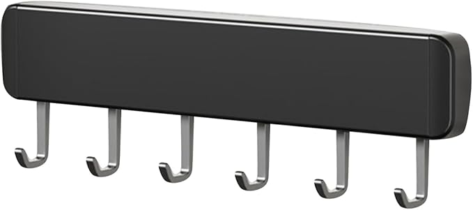 Generic Kitchen Utensil Hanger Wall Mounted Hooks, No Drilling Removable and Adjustable Hooks Kitchen Rail with 8 Hooks for Hanging Cooking Utensils, Mugs, Spoons (6 Hooks), Black