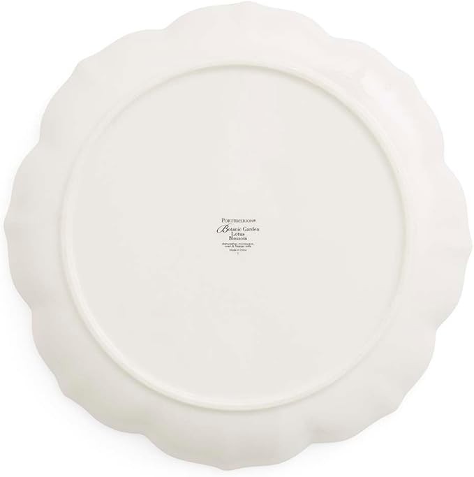 Portmeirion Botanic Garden Lotus Dinner Plate, Mexican Lily - Decorative Porcelain Dish with Butterfly Motif, 11.25" Scalloped Rim Shape for Dining or Display - Microwave, Oven & Dishwasher Safe
