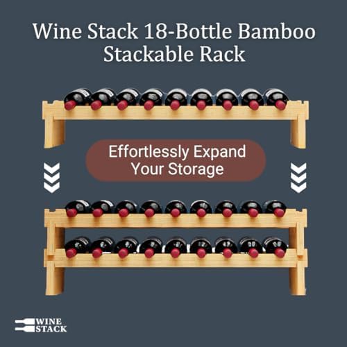 18 Bottle Bamboo Stackable Small Wine Rack for Countertop, No Tools Assembly, Durable, Wine and Liquor Bottle Storage for Small Spaces