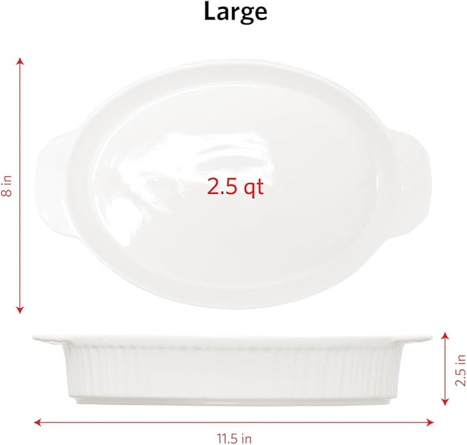 Glad Baking Dish Set, 3pc - Oval Stoneware Casserole Dishes for Oven and Microwave - Nesting Bakeware Set with Handles (11.5'', 10'', and 8.5''), Dishwasher Safe