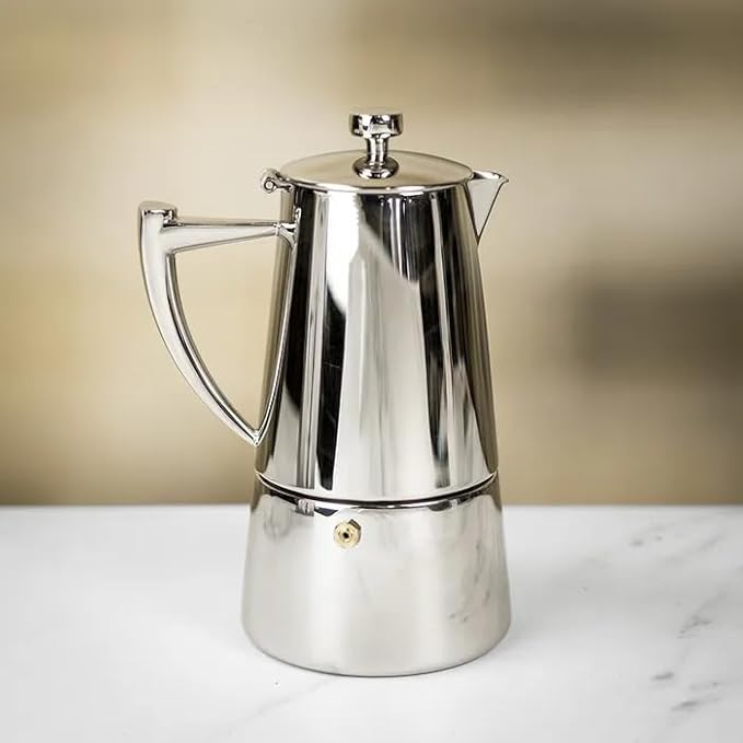 Cuisinox Roma Stovetop Espresso Maker COF-10R, Stainless Steel Coffee Percolator Stovetop, Heat-Resistant & Non-Reactive, 10-Cup Italian Espresso Maker Easy to Clean, Durable Stove Top Percolator