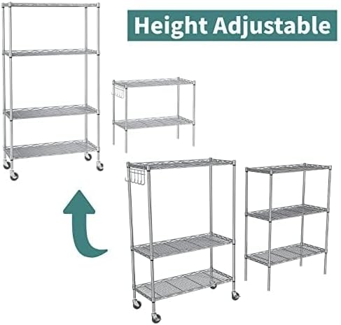 Himimi 6-Tier Wire Shelving Unit with Wheels - Adjustable Metal Storage Rack for Garage, Kitchen, Office, Pantry - Easy Assembly, Rolling Steel Shelves with Stainless Side Hooks, Silver Grey