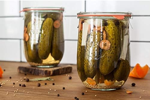 Weck Tulip Jar - Sour Dough Starter Jars for Sourdough - 1 x WECK 745 Large Clear Jar with Wide Mouth - 1 Liter Includes Glass Lid, rubber seal and steel clips