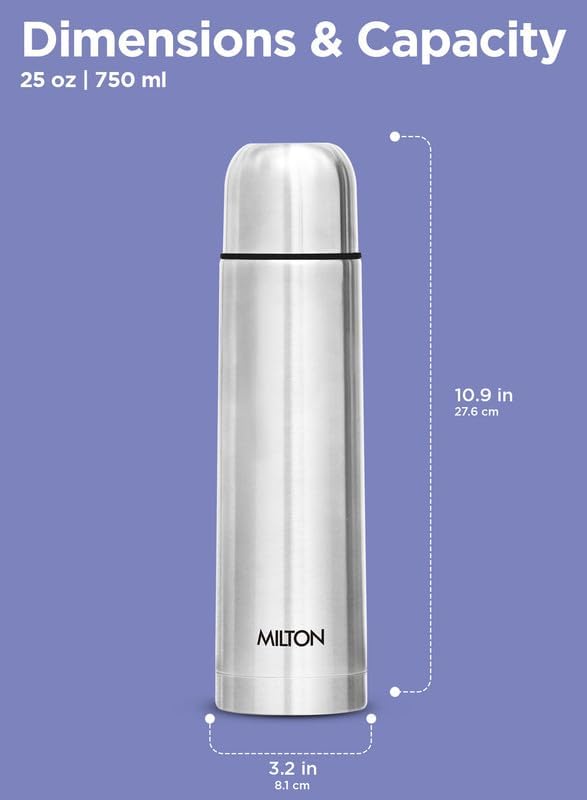Milton Thermosteel Flip Lid 750, Double Walled Vacuum Insulated Thermos 750 ml | 25 oz | 24 Hours Hot and Cold Water Bottle with Cover, Stainless Steel, BPA Free, Leak Proof | Silver
